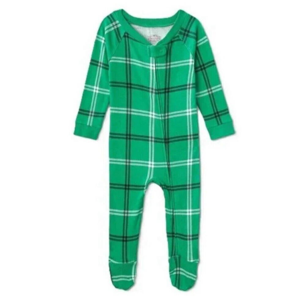 Wondershop Infant Baby Green Plaid Cozy Comfy One Piece Footed Zip Pajamas NEW!